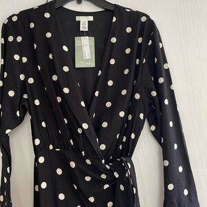 Black & White H& M Women Long Sleeve Wrap Dress Size XS NWT Thicker Fabric
